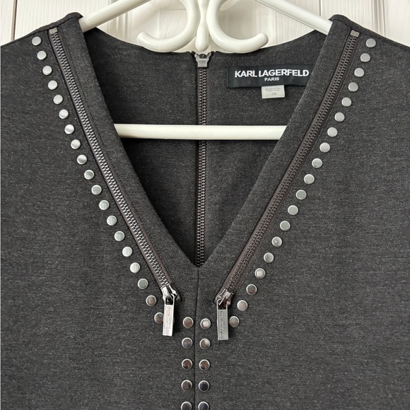 Karl Lagerfeld Charcoal Studded Long Sleeve Dress - Picture 2 of 5